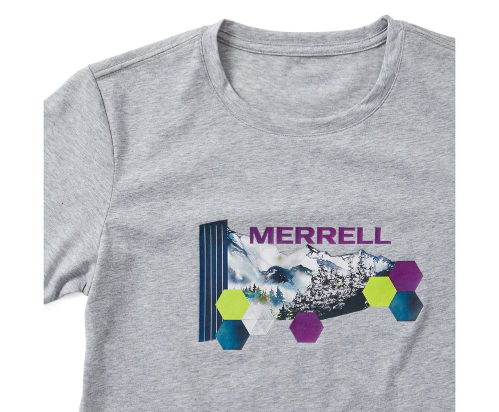 Krótki Rękaw Merrell Damskie Szare - Woodmark Logo Tee - 624053-VLC